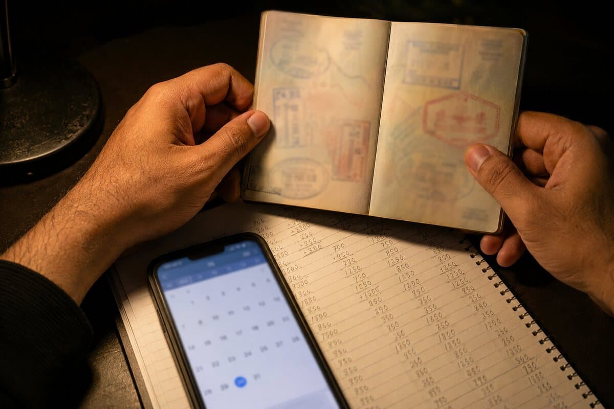 Passeport ouvert et calendrier posés côte à côte pour compter les jours de présence en Thaïlande